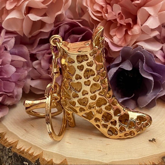 Silver and Black Crystal High Heel Boot Keychain Charm - Picture 7 of 16